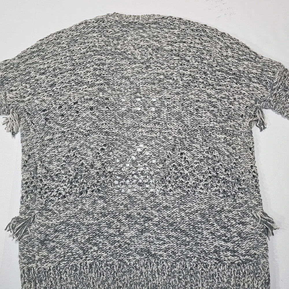 Abercrombie Kids Girls Grey Marled Fringe Pointelle Open Front Cardigan Sz 11/12
